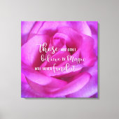 Roze Rose Foto Geloof in Magic Quote Script Bold Canvas Afdruk (Voorkant)