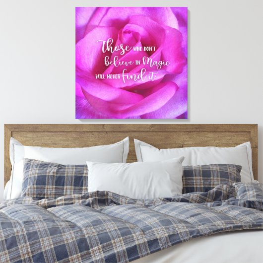 Roze Rose Foto Geloof in Magic Quote Script Bold Canvas Afdruk (Insitu (Slaapkamer))