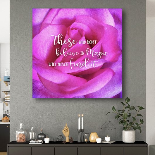 Roze Rose Foto Geloof in Magic Quote Script Bold Canvas Afdruk