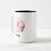 Roze Rose Foto met aangepaste naam Tweekleurige Koffiemok (Voorkant links)