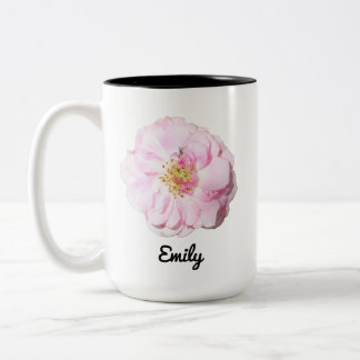 Roze Rose Foto met aangepaste naam Tweekleurige Koffiemok
