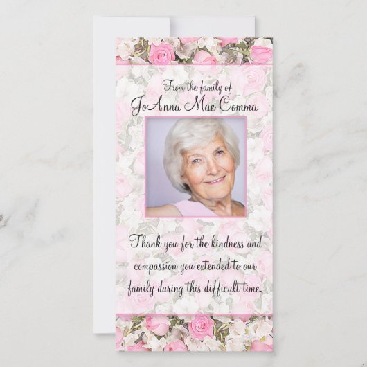 Roze Rose Foto Sympathie Hartelijk dank Bedankkaart (Voorkant)