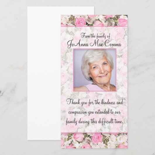 Roze Rose Foto Sympathie Hartelijk dank Bedankkaart (Voorkant / Achterkant)