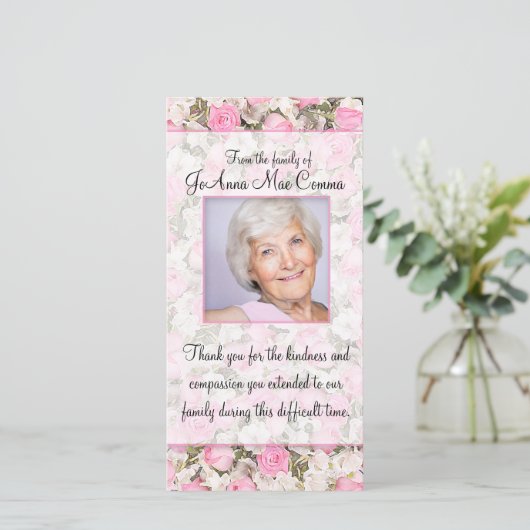 Roze Rose Foto Sympathie Hartelijk dank Bedankkaart (Staand voorkant)