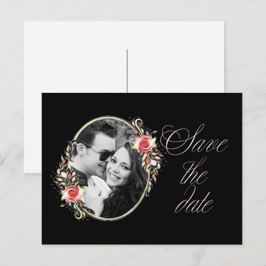 Roze Rose Foto Weddenschap Save the Date Aankondigingskaart (Voorkant / Achterkant)