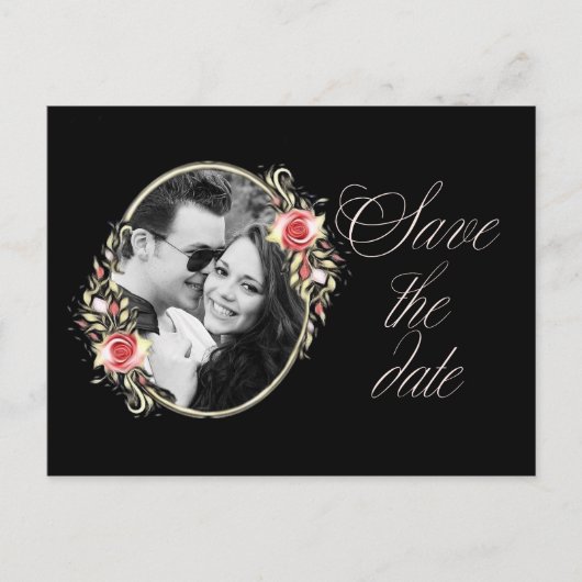 Roze Rose Foto Weddenschap Save the Date Aankondigingskaart (Voorkant)