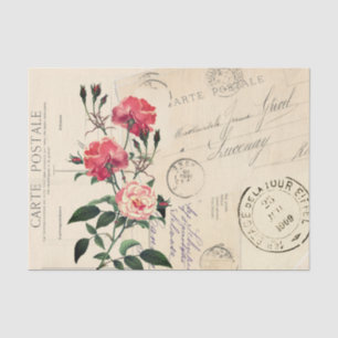 Roze Rose  Frans Briefkaart Collage Tissuepapier