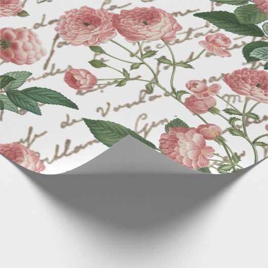 Roze Rose  Frans Script Gouden Tekst Cadeaupapier (Hoek)