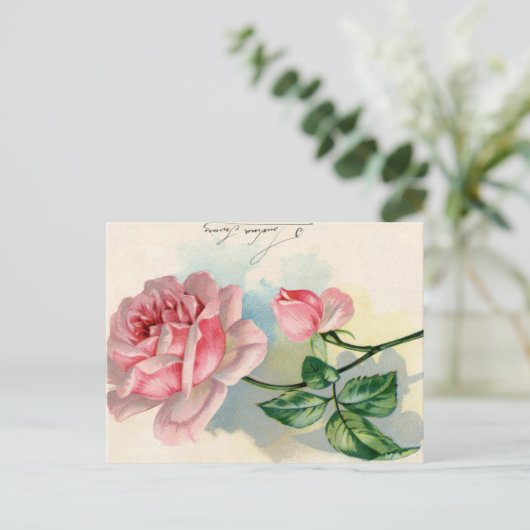 Roze Rose Frans Script  Valentijn Briefkaart (Staand voorkant)