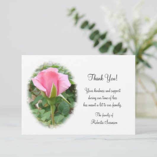 Roze Rose Funeral - Hartelijk dank - 3 1/2x5 Bedankkaart (Staand voorkant)