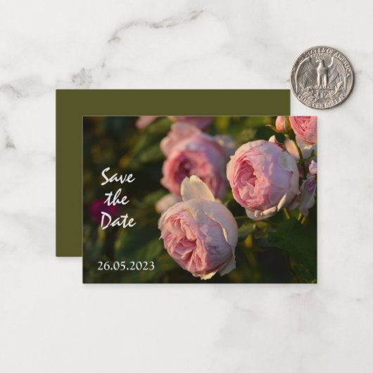 Roze Rose Garden Flower Save the Date Card Notitiekaartje (Voorkant / Achterkant in situ)