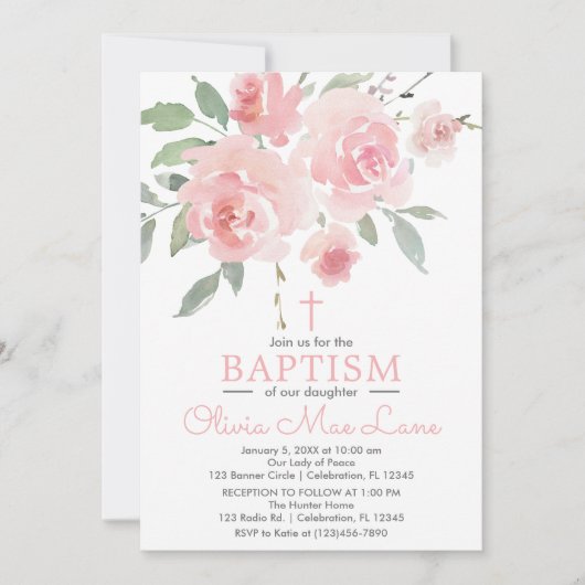 Roze Rose Garden Girl Baptism Kaart (Voorkant)