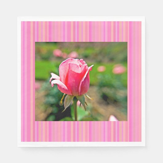 Roze Rose Garden met strepen Servet (Voorkant)