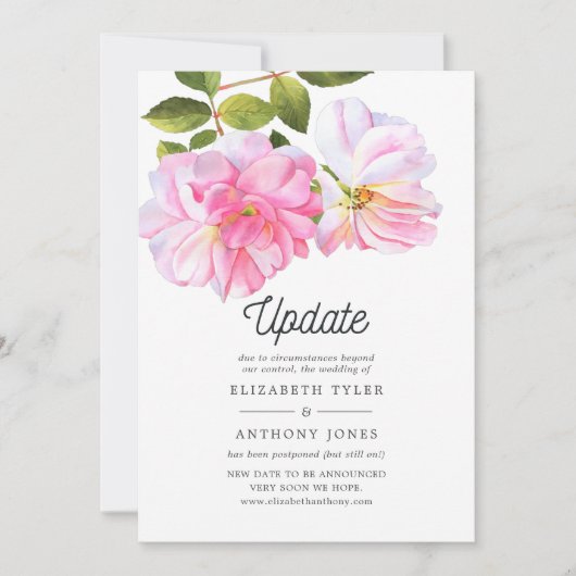 Roze Rose Garden Postponed Wedding Update Kaart (Voorkant)