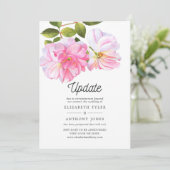 Roze Rose Garden Postponed Wedding Update Kaart (Staand voorkant)
