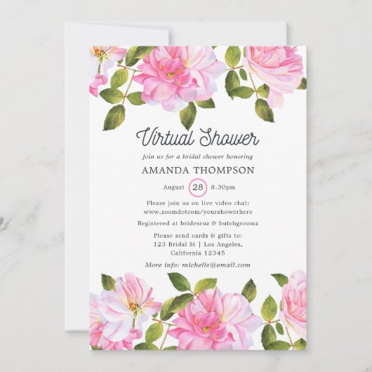 Roze Rose Garden Virtual Shower Kaart (Voorkant)