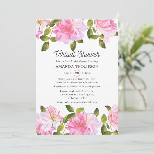 Roze Rose Garden Virtual Shower Kaart (Staand voorkant)