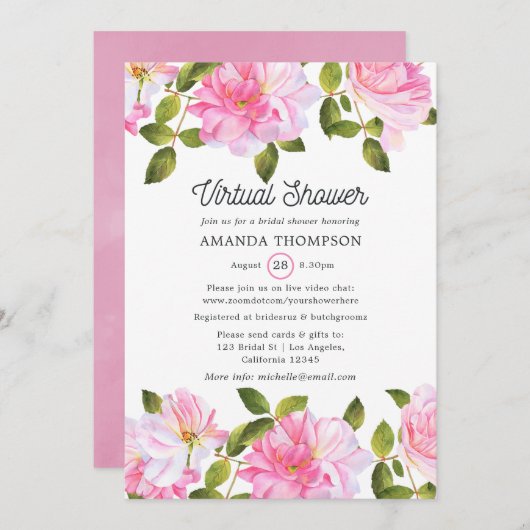 Roze Rose Garden Virtual Shower Kaart (Voorkant / Achterkant)