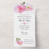Roze Rose Garden Wedding All In One Uitnodiging (Binnen)