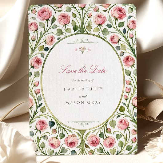 Roze Rose Garden Wedding Save the Date Kaart
