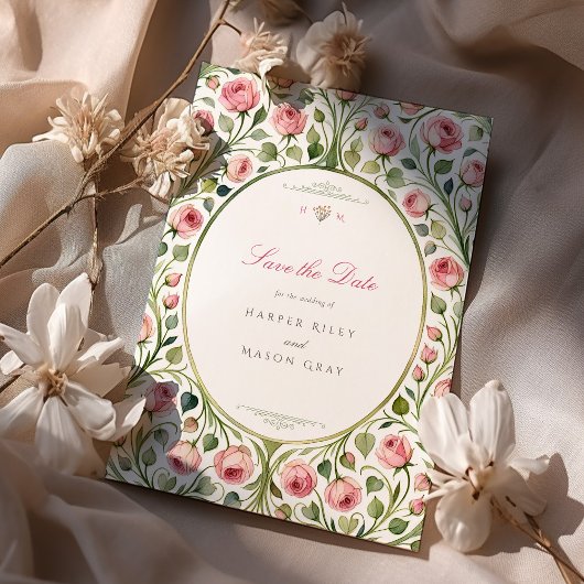 Roze Rose Garden Wedding Save the Date Kaart