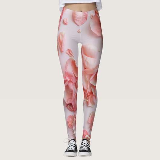 Roze Rose Gedrukte Leggings (Voorkant)