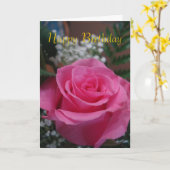 Roze Rose Gelukkige Verjaardag Kaart (Gele Bloem)