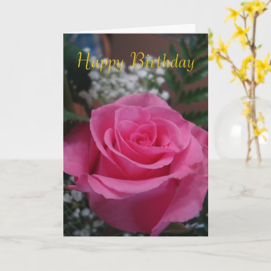 Roze Rose Gelukkige Verjaardag Kaart (Gele Bloem)