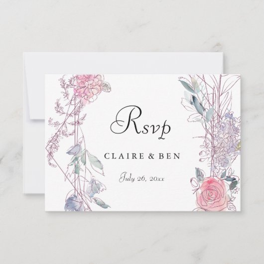 Roze Rose Geometric Floral Wreath Wedding RSVP Kaartje (Voorkant)