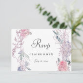 Roze Rose Geometric Floral Wreath Wedding RSVP Kaartje (Staand voorkant)