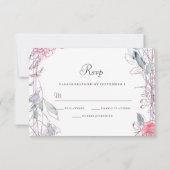 Roze Rose Geometric Floral Wreath Wedding RSVP Kaartje (Achterkant)