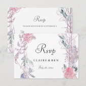 Roze Rose Geometric Floral Wreath Wedding RSVP Kaartje (Voorkant / Achterkant)