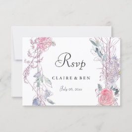 Roze Rose Geometric Floral Wreath Wedding RSVP Kaartje