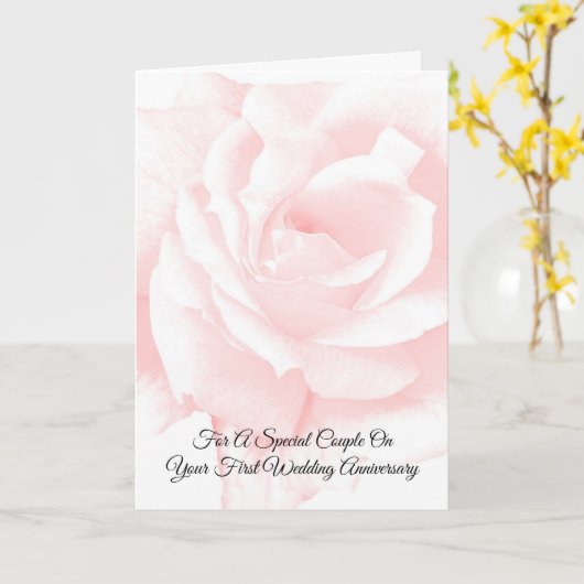 Roze Rose gepersonaliseerd 1e bruiloft Jubileum Kaart (Gele Bloem)