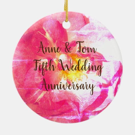 Roze Rose Gepersonaliseerd Jubileum Ornament (Achterkant)