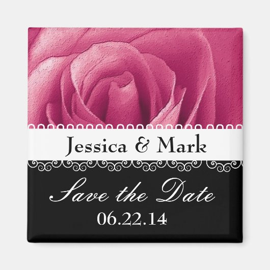 Roze Rose gepersonaliseerd Save the Date Bruiloft Magneet (Voorkant)