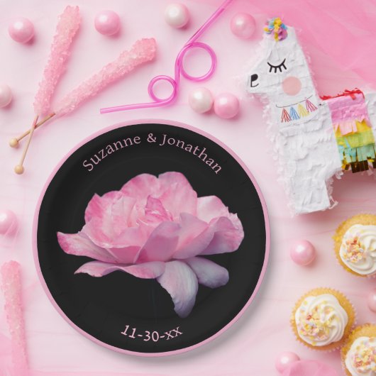 Roze Rose Gepersonaliseerde Bruid Papieren Bordje (Feest)
