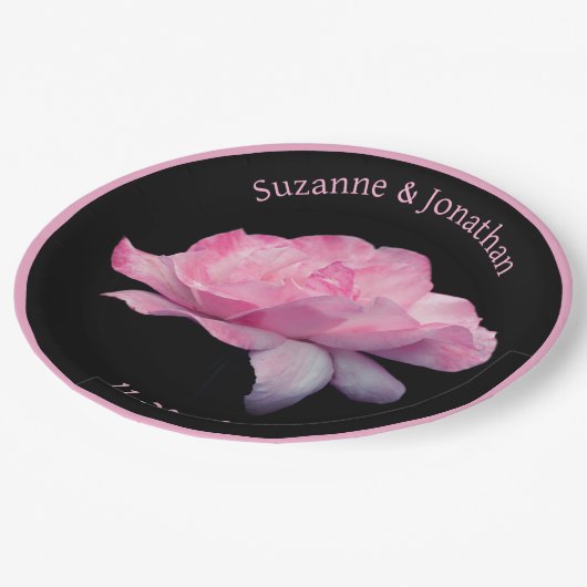 Roze Rose Gepersonaliseerde Bruid Papieren Bordje (Gekanteld)