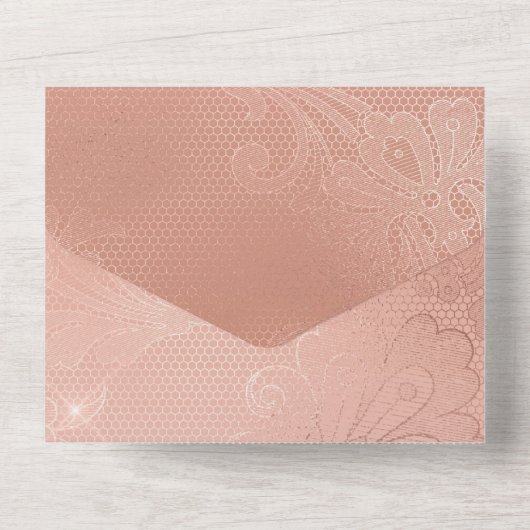 Roze Rose Glam Kant Bruiloft All In One Uitnodiging (Achterkant)