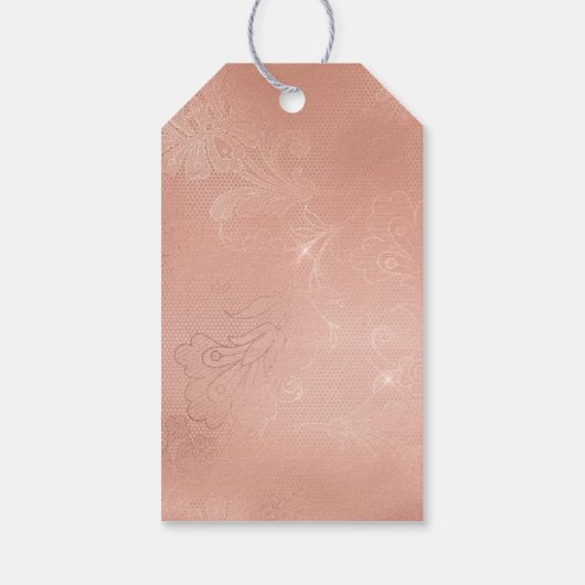 Roze Rose Glam Kant Bruiloft Cadeaulabel (Achterkant)