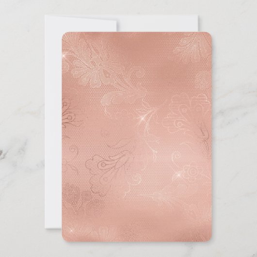 Roze Rose Glam Kant Bruiloft Kaart (Achterkant)