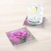 Roze Rose Glazen Onderzetter (Schuin)