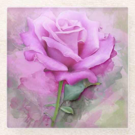 Roze Rose Glazen Onderzetter (Voorkant)