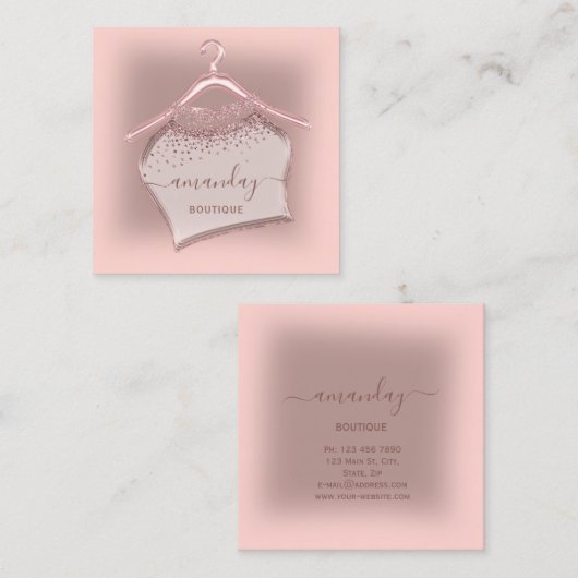 Roze Rose Glitter Cloth Hanger Closet Mode Shop Vierkante Visitekaartje (Voorkant / Achterkant)