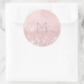 Roze Rose Glitter Gray Round Monogram Ronde Sticker (Tas)