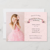 Roze Rose Glitter & Hearts Birthday Party Foto Kaart (Voorkant)