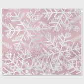 Roze Rose Glitter kerstFeestdagen Snowflake Joy Cadeaupapier (Vlak)