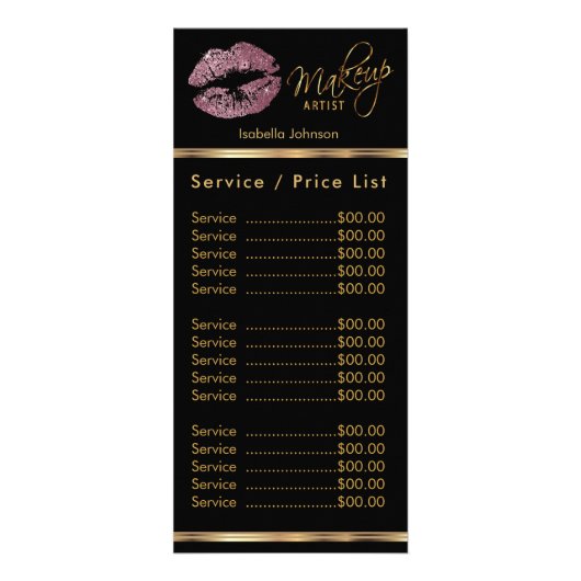 Roze Rose Glitter Lips - Service / Prijslijst Reclamekaart (Voorkant)