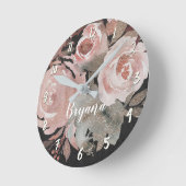 Roze Rose Glitter Rozen Donkere Floral Glam Elegan Ronde Klok (Hoek)