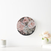 Roze Rose Glitter Rozen Donkere Floral Glam Elegan Ronde Klok (Huis)